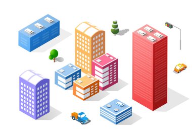 Renkli 3d izometrik şehir