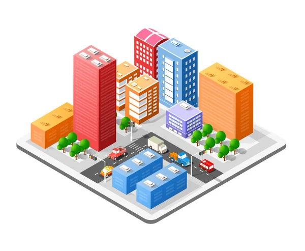 Cidade isométrica 3D colorida — Vetor de Stock