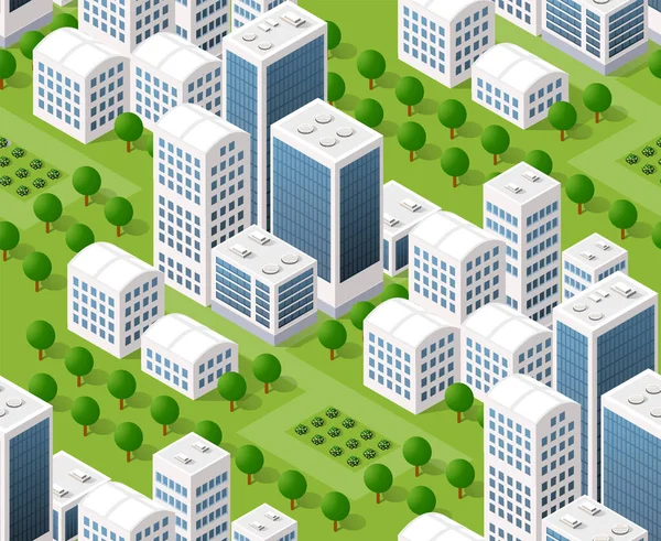Nahtlose Stadtplan-Musterkarte. Isometrische Landschaft — Stockvektor