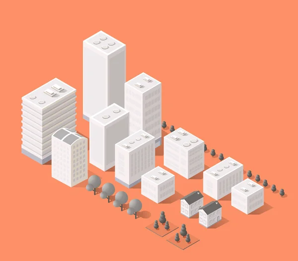Städtebauliche Gestaltungselemente mit isometrischem Gebäude — Stockvektor