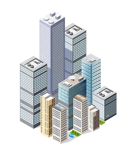 Városkép tervezési elemek izometrikus épülettel Vektor Grafikák