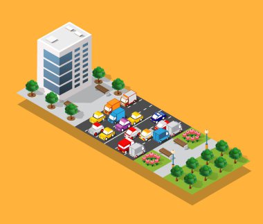 Şehrin Isometric 3d modül bloğu bölgesi