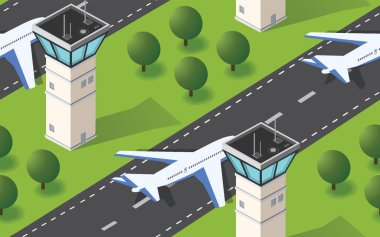 Kusursuz desenli Isometric 3d şehir havaalanı