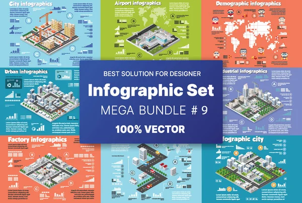 Isometric set infographie concept de blocs — Image vectorielle