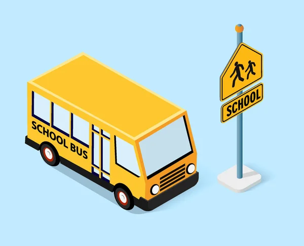 Autobús escolar isométrico infraestructura urbana — Archivo Imágenes Vectoriales