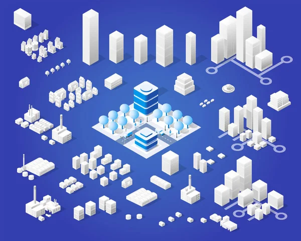 Isometrische set module stad — Stockvector