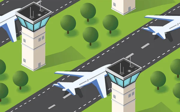 Padrão sem costura Isométrico 3D cidade aeroporto — Vetor de Stock