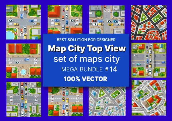 Carte ville top view set architecture design — Image vectorielle