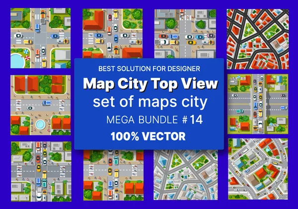 Térkép city top view set architecture design Stock Illusztrációk