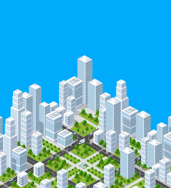 Edificio de arquitectura urbana isométrica vectorial de la ciudad moderna — Vector de stock