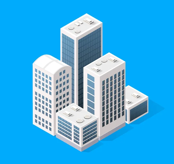Elementi di design Cityscape con edificio isometrico — Vettoriale Stock