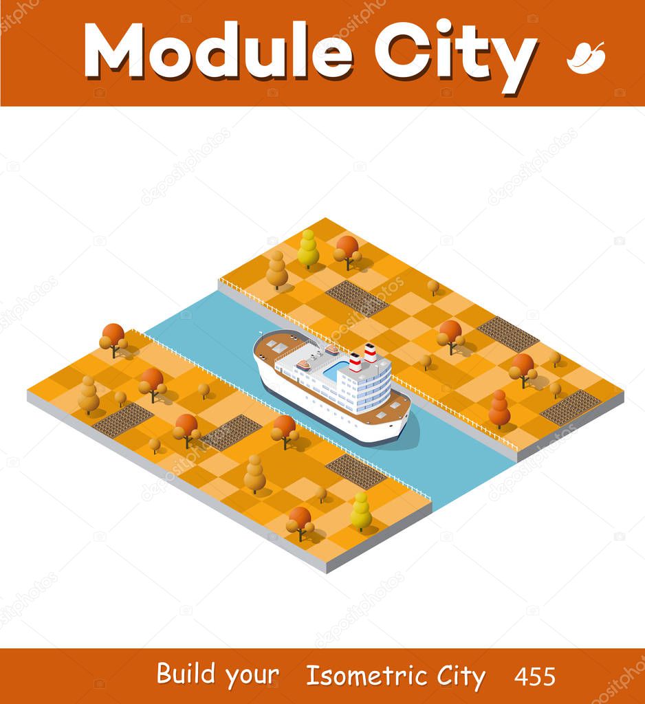 Isometric ship tourist liner of the industrial