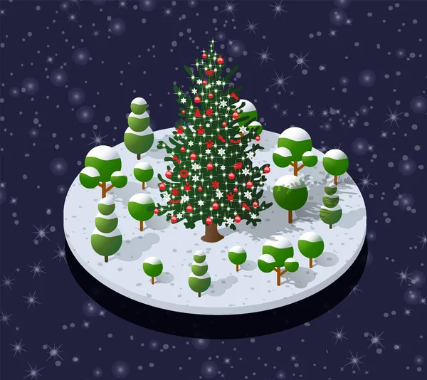 Invierno Navidad árbol nevado icono en el — Vector de stock