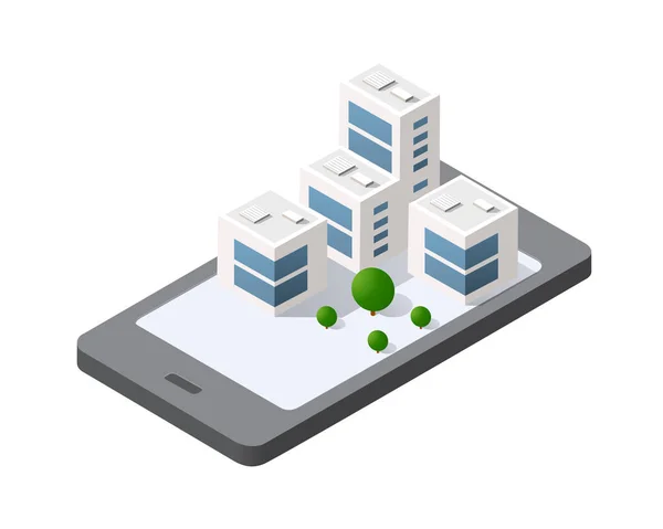 Phone concept of module block city — ストックベクタ