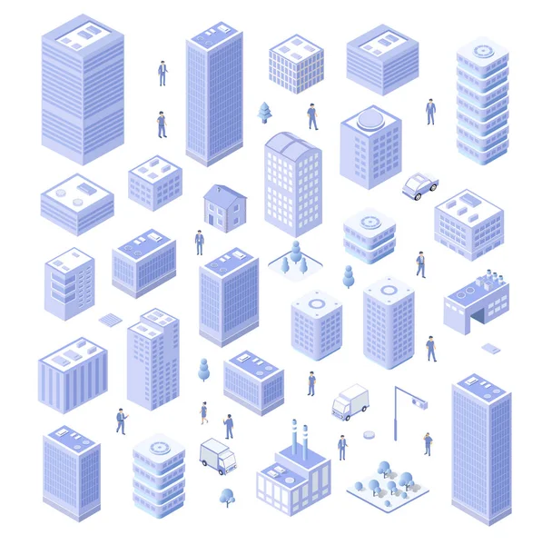 Isometric set house urban city infrastructure — Stock Vector