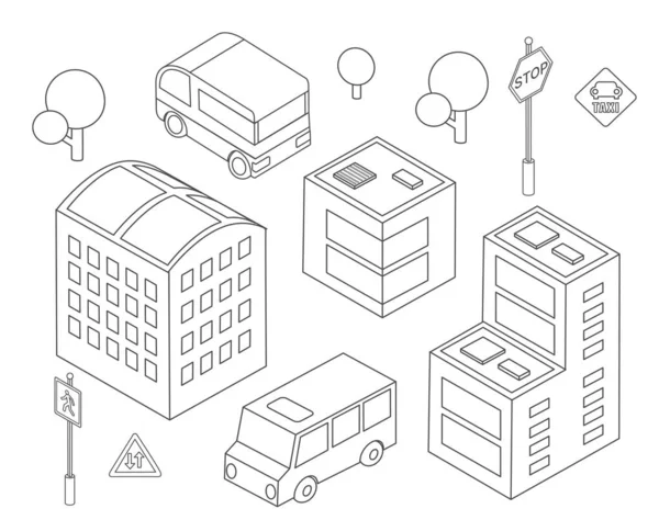 Isometric bus infrastructure urbaine voitures et bus — Image vectorielle