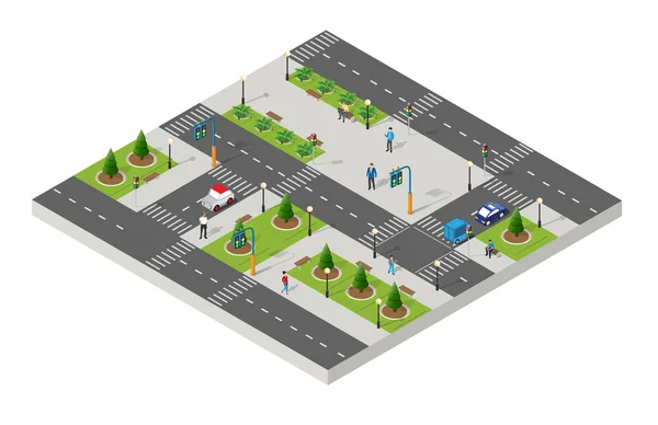 Parques sométricos, infraestructuras urbanas — Vector de stock