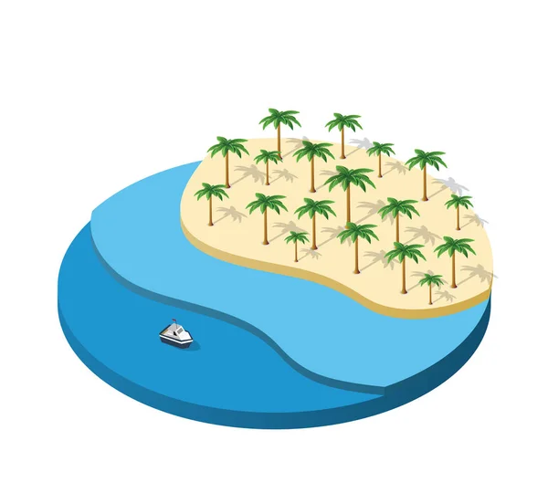 Ilustración 3D ciudad isométrica con la palmera. — Vector de stock