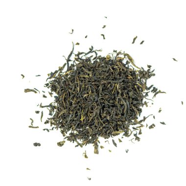 Doğal etiket yeşili yığını. Beyaz arka planda izole edilmiş yaprak çayı.