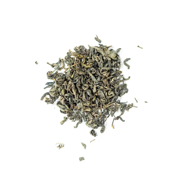 Pile Natural Ceylon Whole Leaf Alpine Green Tea Isolated White — Stock Photo, Image