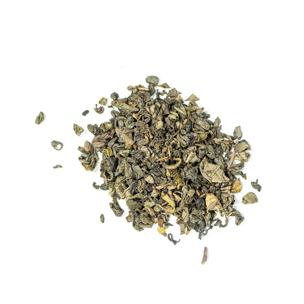 Stos Naturalnego Ceylonu Cały Liść Dimbula Zielonej Herbaty Izolowane Białym — Zdjęcie stockowe