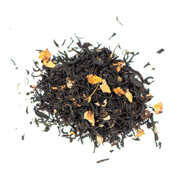 Halom Természetes Teljes Levél Fekete Tea Tartalmaz Ribizli Levelek Rózsaszirmok — Stock Fotó