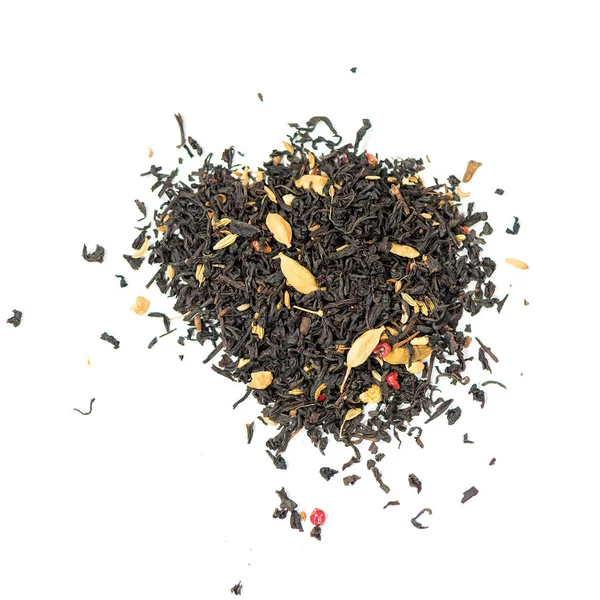 Σωρός Από Φυσικό Μαύρο Τσάι Μάραθο Πιπέρι Κάρδαμο Γαρίφαλα Τζίντζερ — Φωτογραφία Αρχείου