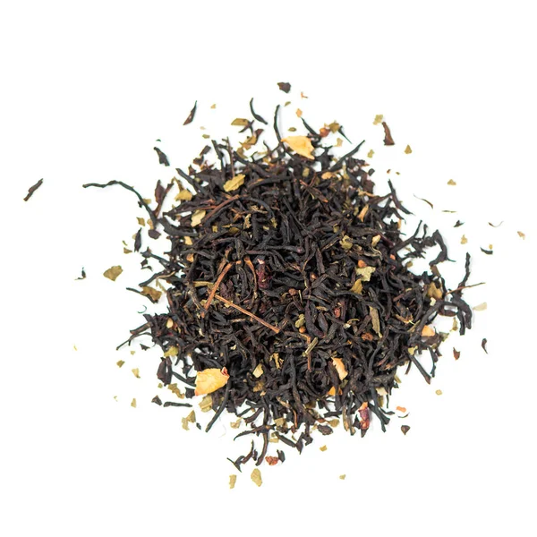 Stos Naturalnych Całych Liści Czarnej Herbaty Jeżynami Żurawiny Liście Truskawek — Zdjęcie stockowe