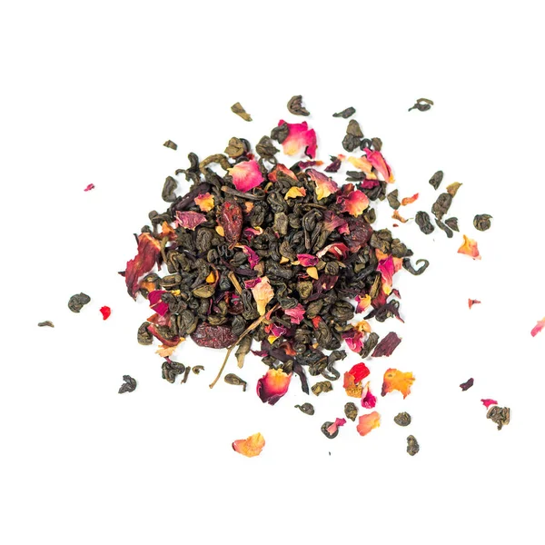 Pile Natural Green Whole Leaf Tea Contains Pomegranate Rose Cranberries — 스톡 사진