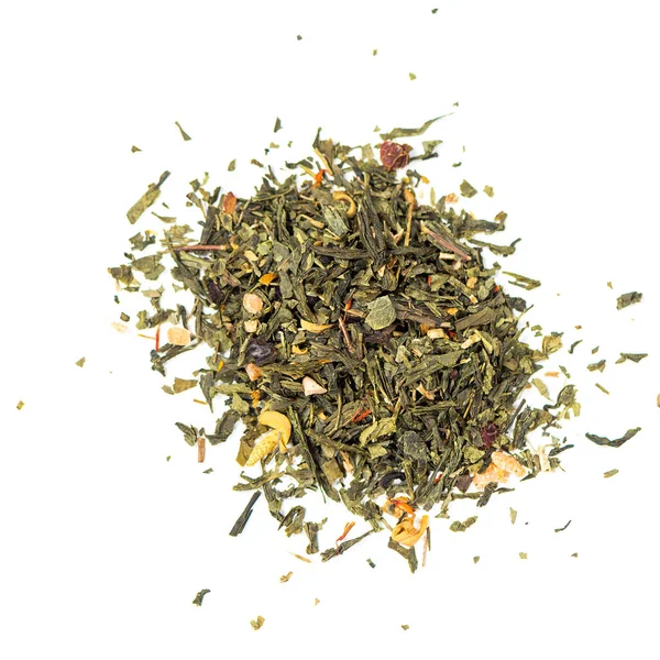 Pile Natural Green Tea Contains Rosehips Papaya Hibiscus Zest Petals — Stock Photo, Image