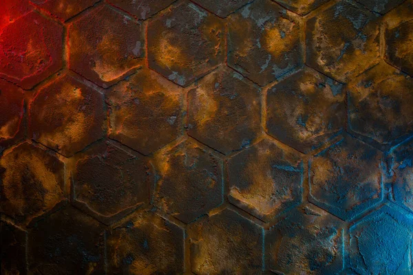 Stylowy Rustykalny Metal Teksturowana Powierzchnia Kolorowymi Światłami Powierzchni — Zdjęcie stockowe