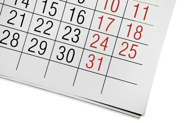 Een fragment van de kalender voor het einde van December 2016 — Stockfoto