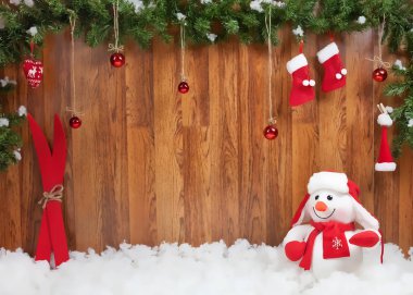 Kardan adam ile Noel kompozisyon. İllüstrasyon.