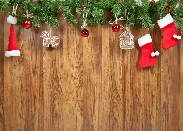 Decoração de Natal na parede de madeira. Ilustração . — Fotografia de Stock