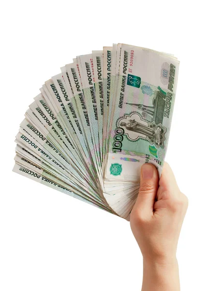 Ρωσικό χαρτί χρήματα στο χέρι. — Φωτογραφία Αρχείου
