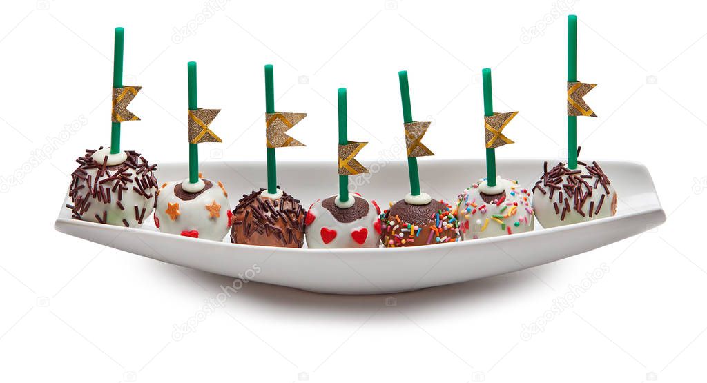 Cake pop in the bowl boat. Home cooking.