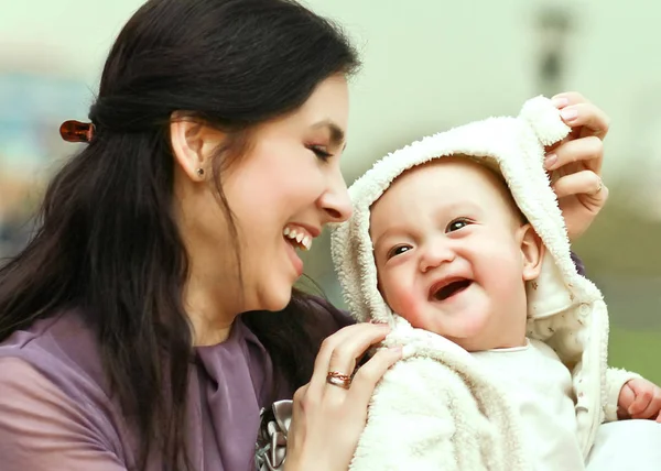 Happy Woman Baby Laughing While Looking Each Other — Stock Photo, Image