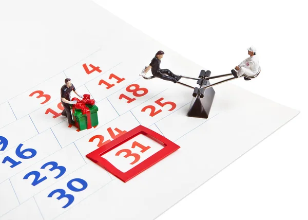 Number Calendar Leaf Small Carefree Little Men End Working Day — Stock Photo, Image