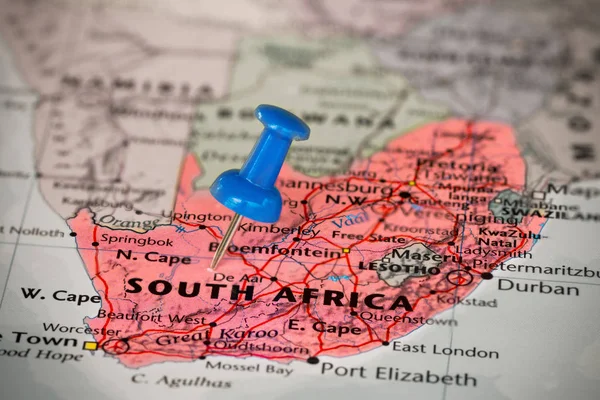 Mappa del Sud Africa con una manopola blu bloccato — Foto Stock