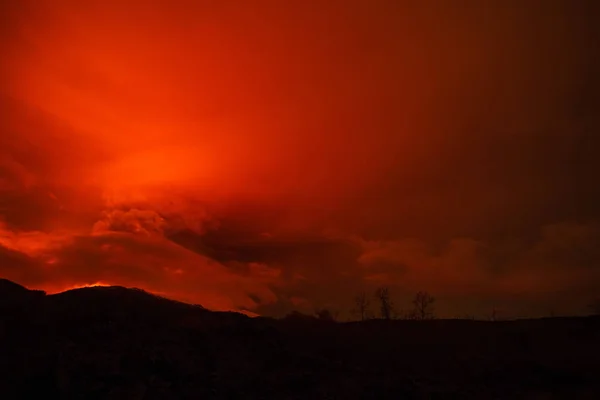 Krajobraz Erupcji Wulkanu Nocy Etny — Zdjęcie stockowe