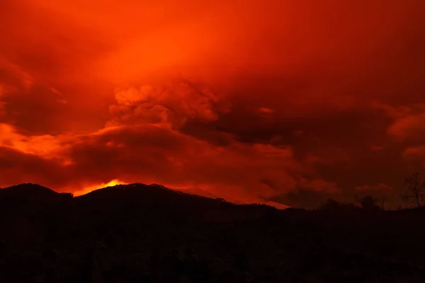 Krajobraz Erupcji Wulkanu Nocy Etny — Zdjęcie stockowe