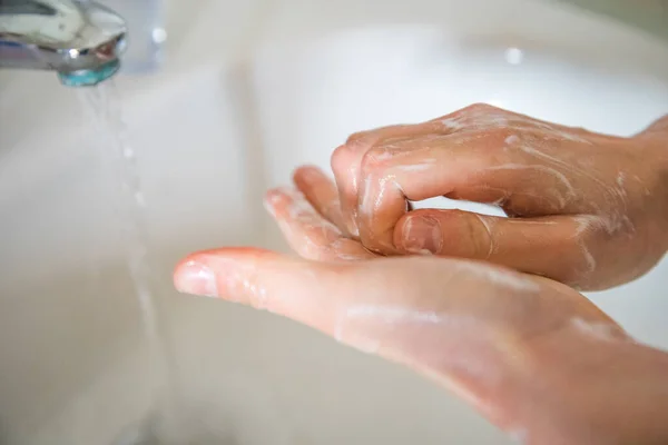 Laver Les Mains Frottant Avec Savon Pour Prévenir Virus Corona — Photo