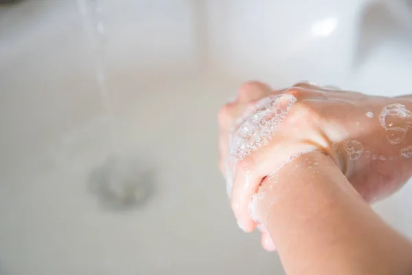 Laver Les Mains Frottant Avec Savon Pour Prévenir Virus Corona — Photo