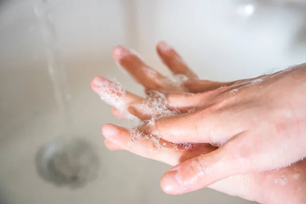 Laver Les Mains Frottant Avec Savon Pour Prévenir Virus Corona — Photo