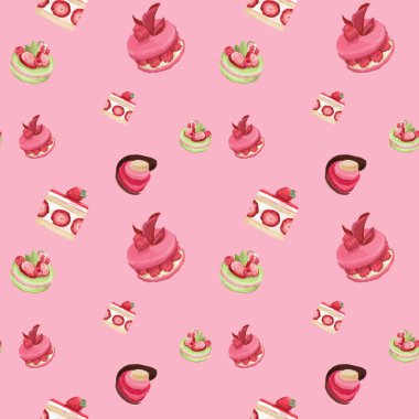 Ahududu macaroons, çilekli kek, nane macarons