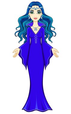 Animasyon güzel cadı. Tam büyüme. Beyaz bir arka plan üzerinde izole vektör çizim.