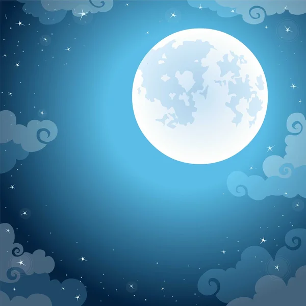 Animatie achtergrond - de nacht sterrenhemel, maan, wolken. Vectorillustratie. De plek voor de tekst. — Stockvector