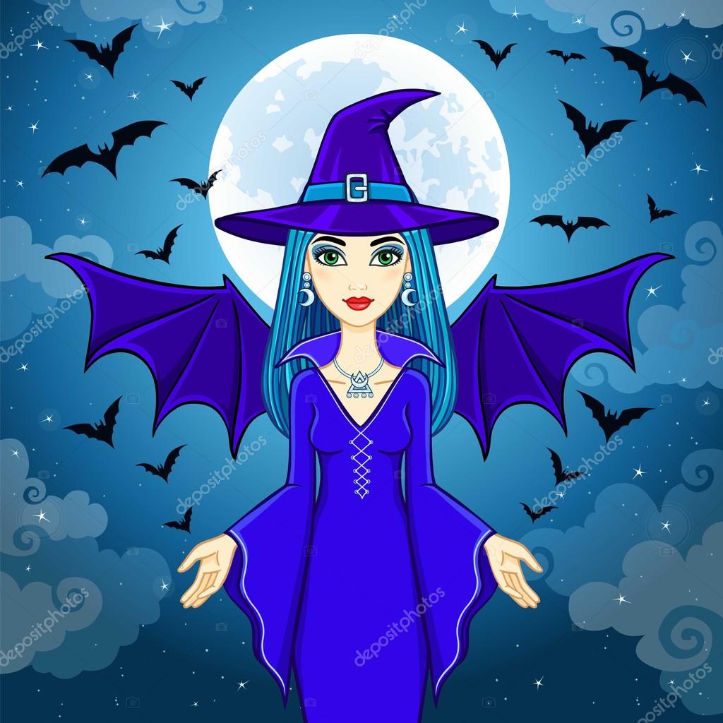 Animation beautiful witch operates pack of bats. A background - the night  sky. Vector illustration. Stock Vector Image by ©Roomyana #127245162