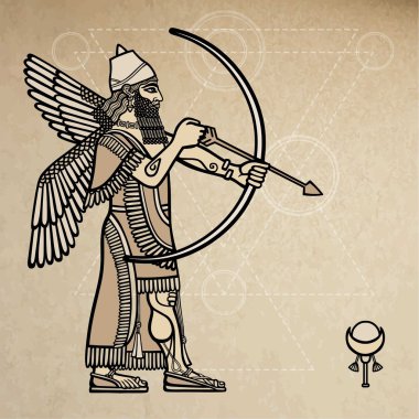 Asur okçu. Arka plan - eski kağıt imitasyon.