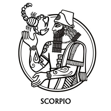 Akrep burcu. Vektör sanat. Siyah ve beyaz zodyak çizim üzerinde beyaz izole.